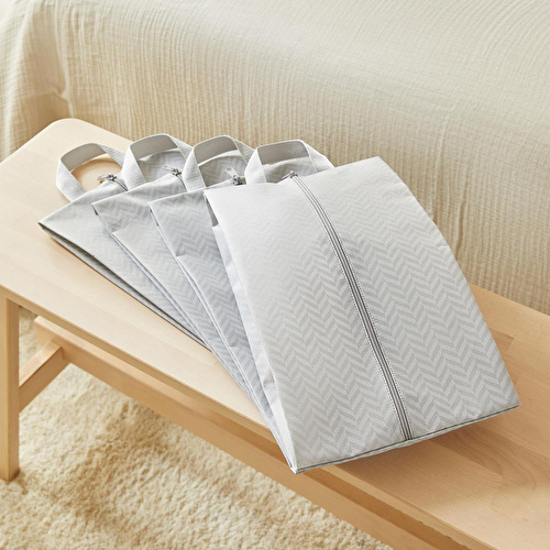 Ocean Home Textile 4'lü Gri Balıksırtı Ayakkabı Düzenleyici Taşıma Çantası Seti 22 X 40 X 9 Cm