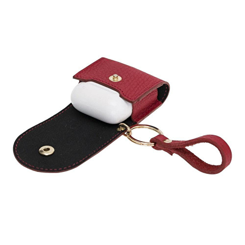 Bloominbag Aurel Crimson Rouge Charm Hakiki Deri Airpods Kılıfı – Airpods 1 & 2 Uyumlu