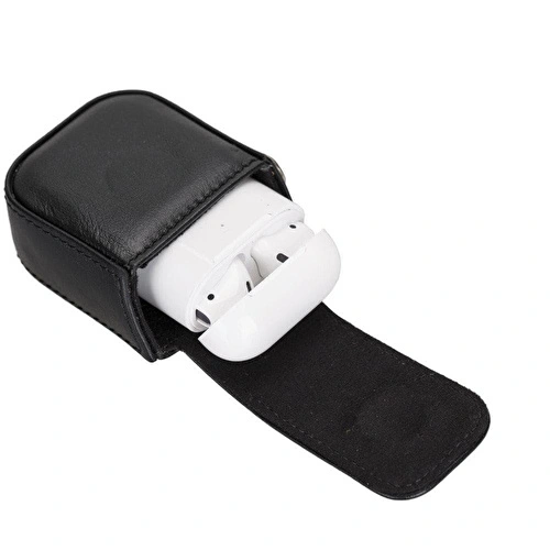 Bloominbag Aurel Onyx Black Charm Hakiki Deri Airpods Kılıfı – Airpods 1 & 2 Uyumlu