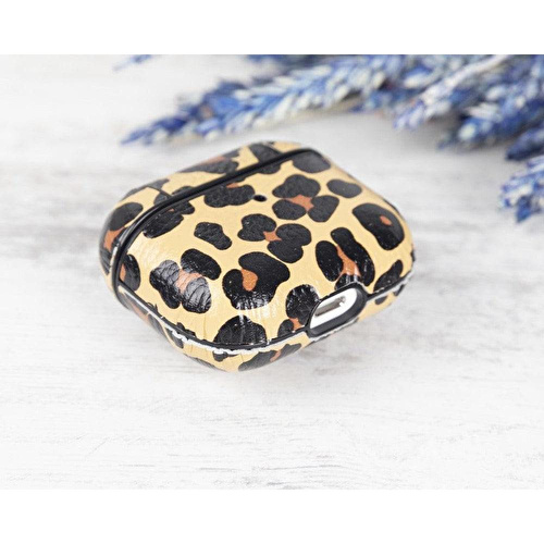 Bloominbag Aurel Snap Leopard Tan Hakiki Deri Airpods 3 Kılıfı – Charm Airpods Case