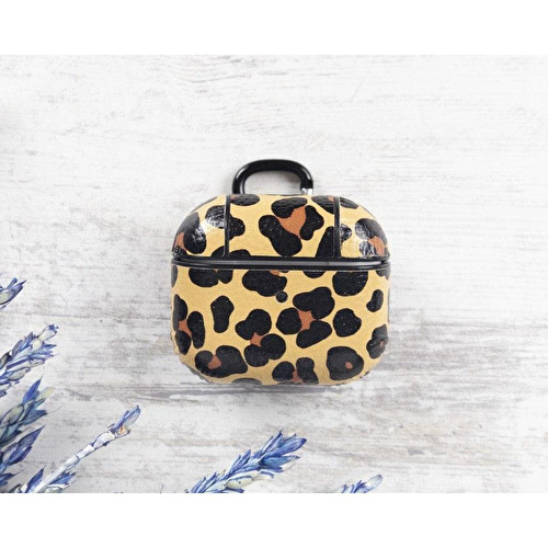 Bloominbag Aurel Snap Leopard Tan Hakiki Deri Airpods 3 Kılıfı – Charm Airpods Case