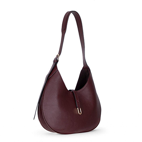 Bloominbag Crescente Vintage Merlot Hakiki Deri Kadın Yarım Ay Formlu, El Yapımı Omuz Çantası