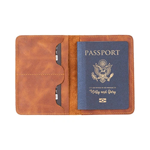 Bloominbag Viaggio Voyager Golden Tan Deri Pasaport Ve Kart Kılıfı