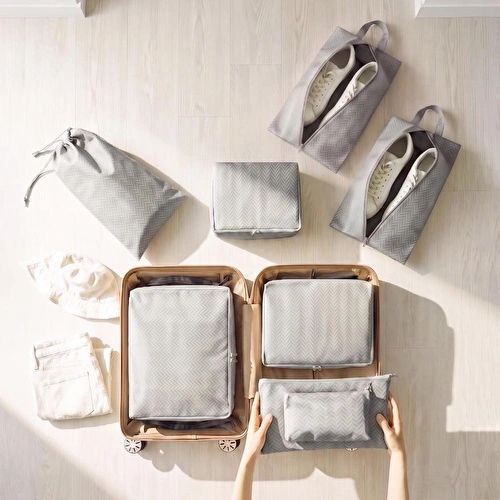 Ocean Home Textile 8'li Gri Balıksırtı Bavul İçi Düzenleyici Set