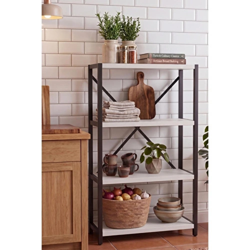 Vienev 4 Raflı Metal Dolap - Metal Ve Ahşap Kitaplık, Mutfak Rafı 120x60 Siyah-beyaz Vienev 4 Raflı Metal Dolap - Metal Ve Ahşap Kitaplık, Mutfak Rafı 120x60 Siyah-beyaz