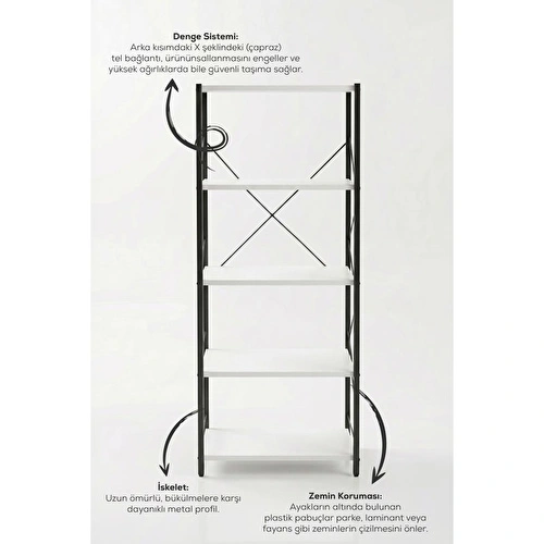 Vienev 5 Raflı Metal Dolap - Metal Ve Ahşap Kitaplık, Mutfak Rafı 150x60 Siyah-beyaz Vienev 5 Raflı Metal Dolap - Metal Ve Ahşap Kitaplık, Mutfak Rafı 150x60 Siyah-beyaz