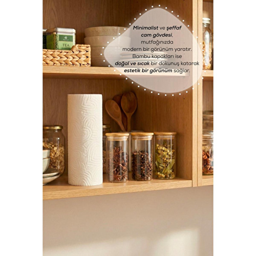 Vienev 3'lü Set Bambu Kapaklı Cam Kavanoz 350 Ml - Erzak Düzenleyici Saklama Kabı (6,5x12 Cm) Vienev 3'lü Set Bambu Kapaklı Cam Kavanoz 350 Ml - Erzak Düzenleyici Saklama Kabı (6,5x12 Cm)