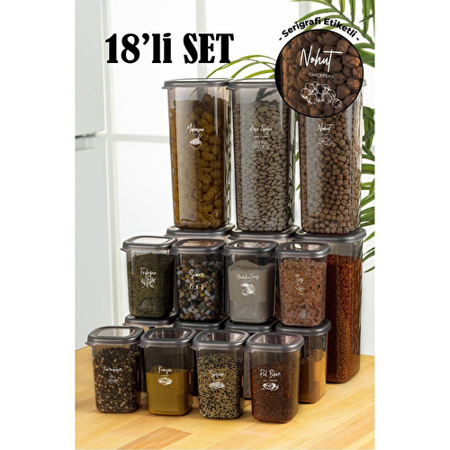Vienev Beyaz Serigrafi Etiketli 18li Peggy Kare Erzak Ve Baharat Full Set 6x(1,75) 12x(0,45) Ant
