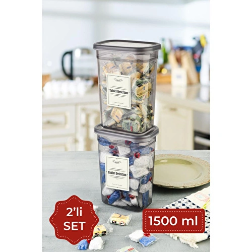 Vienev Etiketli 1500 Ml 2li Peggy Dikdörtgen Deterjan Saklama Kabı Seti Antrasit