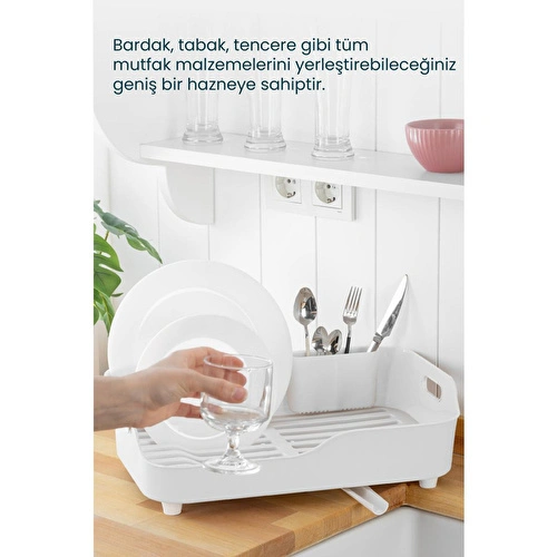 Vienev Lavabo Kenarı Tezgah Üstü Süzgeçli Bulaşıklık Beyaz