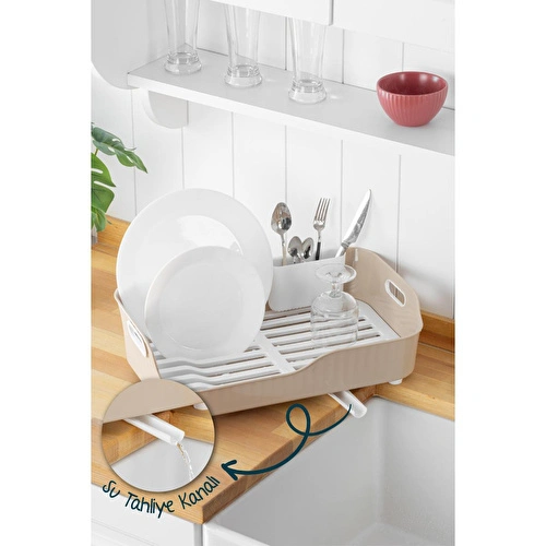 Vienev Lavabo Kenarı Tezgah Üstü Süzgeçli Bulaşıklık Bej