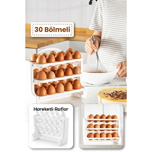 Vienev 30 Bölmeli Yumurta Rafı Saklama Kabı Beyaz