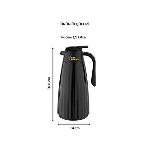 Vienev 1,5 Litre Çift Cam Termos Siyah Vienev 1,5 Litre Çift Cam Termos Siyah