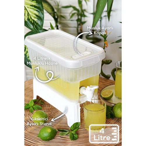 Vienev 4 Litre Su Limonata Meşrubat Sebili Beyaz