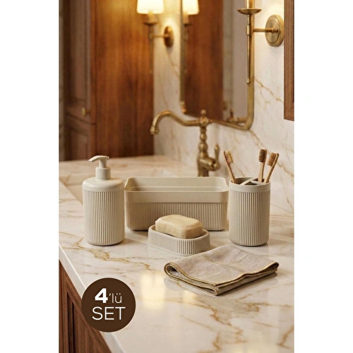 Vienev 4'lü Banyo Seti 550 Ml Bej - Sıvı Sabunluk, Diş Fırçalık Ve Çok Amaçlı Düzenleyici Organizer Vienev 4'lü Banyo Seti 550 Ml Bej - Sıvı Sabunluk, Diş Fırçalık Ve Çok Amaçlı Düzenleyici Organizer