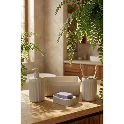 Vienev 4'lü Banyo Seti 550 Ml Bej - Sıvı Sabunluk, Diş Fırçalık Ve Çok Amaçlı Düzenleyici Organizer Vienev 4'lü Banyo Seti 550 Ml Bej - Sıvı Sabunluk, Diş Fırçalık Ve Çok Amaçlı Düzenleyici Organizer