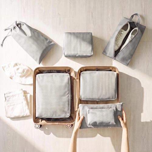 Ocean Home Textile 7'li Gri Balıksırtı Bavul İçi Düzenleyici Set