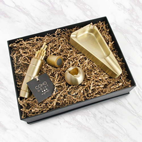 Coho Objet Coho Box Brazen Pirinç Puro Küllük & Kibritlik & Puro Stand Seti
