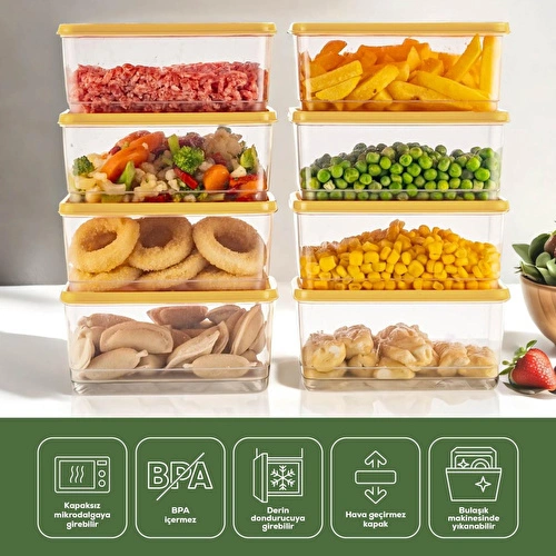 Vienev 8'li Buzdolabı Düzenleyici Organizer Mikrodalgaya Uygun Difriz Saklama Kabı Sarı