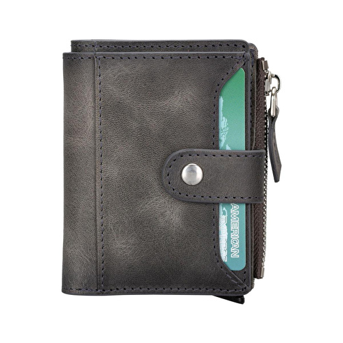 Bloominbag Siena Ash Gray Mekanizmalı Deri Cüzdan & Kartlık (rfid Korumalı)