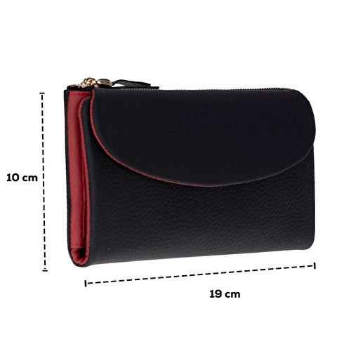 Bloominbag Élia Double Band Noir Black-red Large Deri Kadın Cüzdan & Clutch
