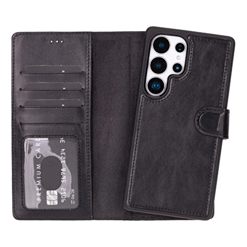 Bloominbag Valeno Noir Black Deri Samsung Galaxy S25 Ultra(6.9”) Manyetik Ayrılabilir Cüzdanlı Telefon Kılıfı