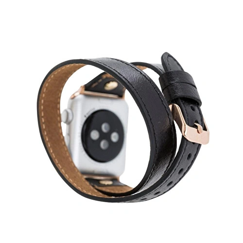 Bloominbag Alpine Double Tour Noir Black Hakiki Deri Apple Watch Kordonu - 44/45/46/49mm