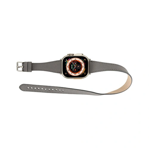 Bloominbag Alpine Slim Double Tour Stone Gray Hakiki Deri Apple Watch Kordonu - 44/45/46/49mm