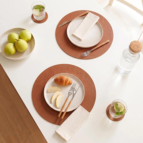 Home Wave 2'li Taba/gri Renk Suni Deri Amerikan Servis Ø 36 Cm