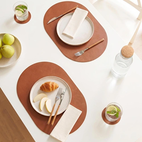 Home Wave 2'li Taba/gri Renk Suni Deri Amerikan Servis Set 45 X 30 Cm