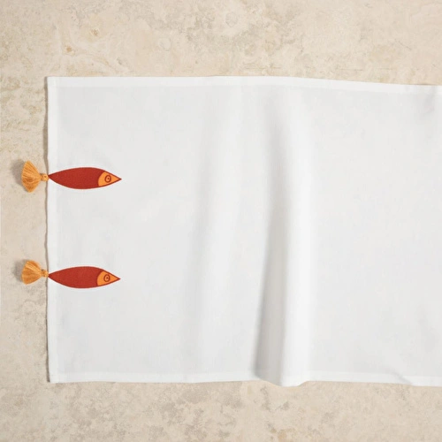 Mudo Home Fish Püsküllü Runner Ekru 50x130