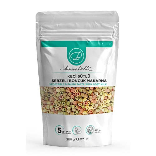 Bonatelli Keçi Sütlü Sebzeli Boncuk Makarna 200 G | Bebek Makarna +8 Ay