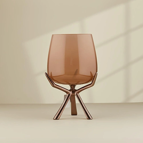 Cornella Gınger Saten Bronz Ayaklı Cam Şamdan Orta Ağız:14 Cm X Boy:30 Cm