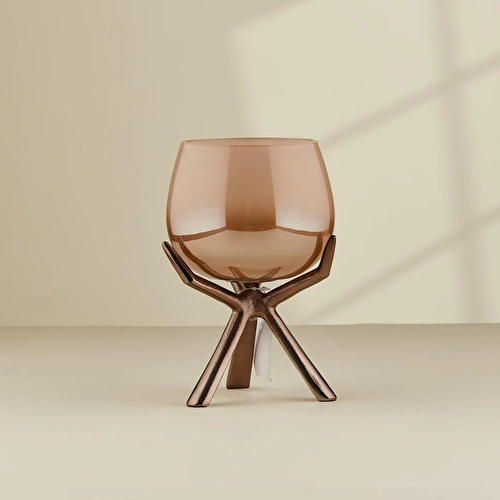 Cornella Gınger Saten Bronz Ayaklı Cam Şamdan Küçük Ağız:11 Cm X Boy:21 Cm