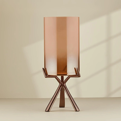 Cornella Gınger Saten Bronz Ayaklı Cam Şamdan Büyük Ağız:15cm X Boy:40 Cm
