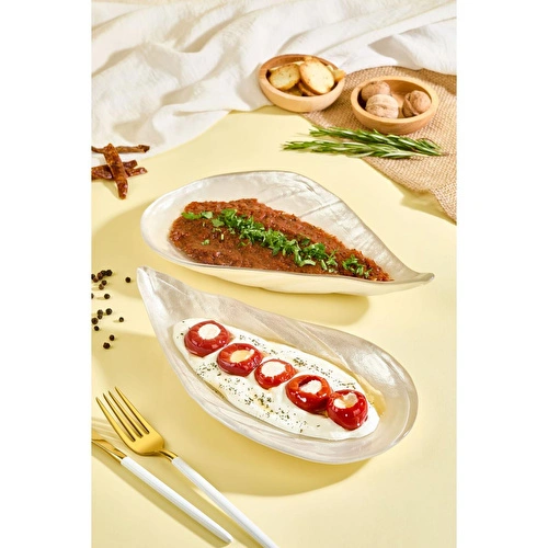 Lora Bianca İnci Beyaz İstiridye Cam Meze Servis Tabağı - 2 Adet