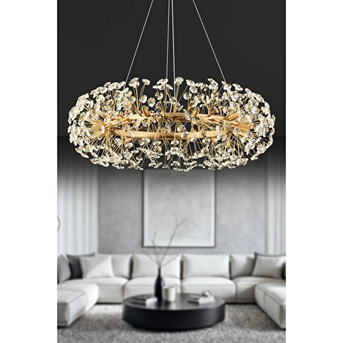 Apliqa Gloria 80'lik Gold Kristal Taşlı Modern Tasarım Salon Avize