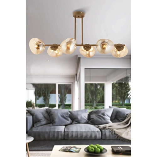 Apliqa Tristan 6'lı Sıralı Eskitme Modern Yemek Masası Üstü, Salon Avize