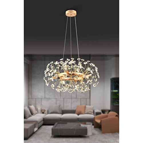 Apliqa Gloria 60'lik Gold Kristal Taşlı Modern Tasarım Salon Avize