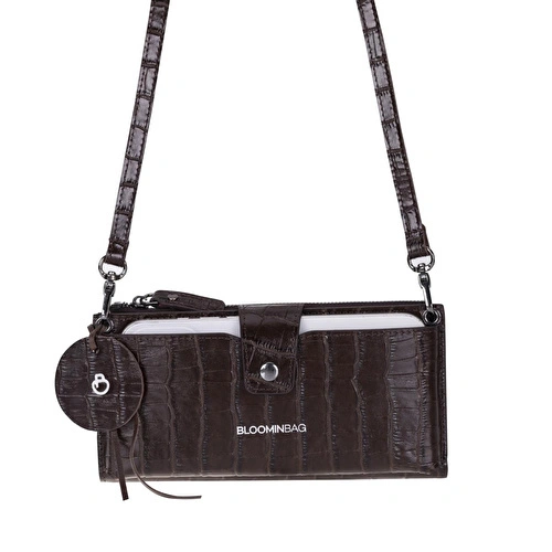 Bloominbag Mocha Croco Lozan Hakiki Süet Çapraz Askılı Telefon Bölmeli Cüzdan Çanta