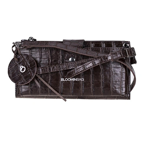 Bloominbag Mocha Croco Lozan Hakiki Süet Çapraz Askılı Telefon Bölmeli Cüzdan Çanta