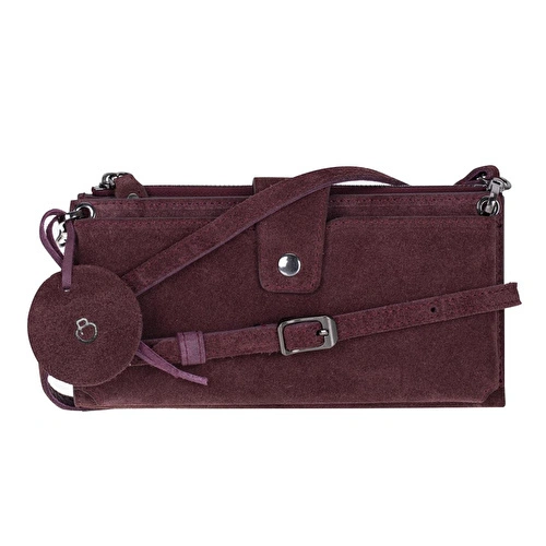 Bloominbag Burgundy Still Lozan Hakiki Süet Çapraz Askılı Telefon Bölmeli Cüzdan Çanta