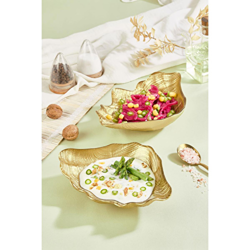 Lora Bianca Scalla 2 Parça Gold İnci Yelpaze Cam Meze Servis Tabağı Seti - 2 Adet