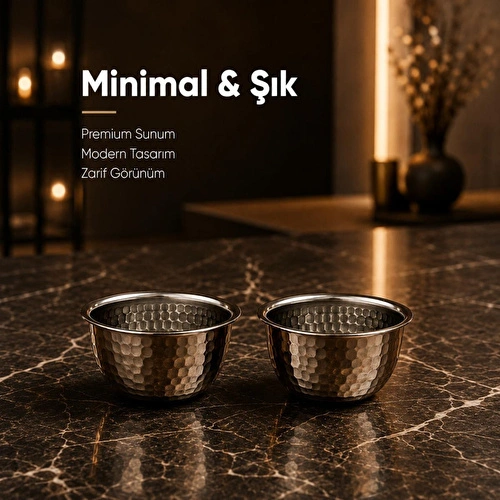 Vienev Paslanmaz Metal 2'li Çerezlik Kase Takımı - 9,5x6 Cm Lüks Sunum Ve Sosluk Seti