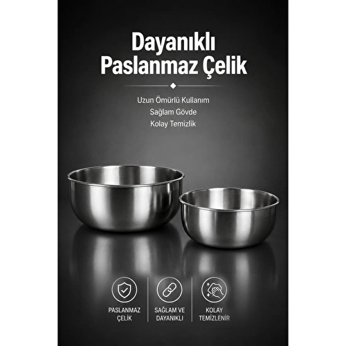 Vienev 2'li Paslanmaz Çelik Karıştırma Kabı Seti - 2500-4000 Ml Metal Kase Takımı Vienev 2'li Paslanmaz Çelik Karıştırma Kabı Seti - 2500-4000 Ml Metal Kase Takımı
