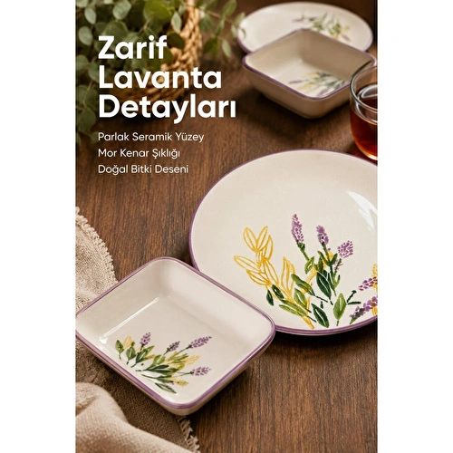 Vienev 14 Parça 6 Kişilik Lavanta Desen Seramik Kahvaltı Takım Seti Vienev 14 Parça 6 Kişilik Lavanta Desen Seramik Kahvaltı Takım Seti