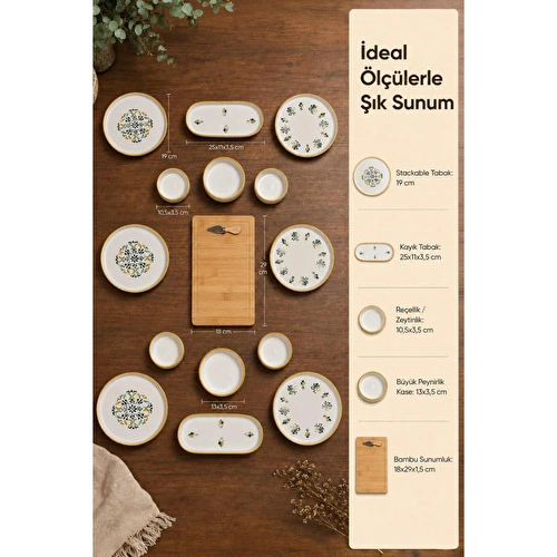 Vienev 15 Parça Bambu Sunumluklu Klasik Kahvaltı Takımı Seti Vienev 15 Parça Bambu Sunumluklu Klasik Kahvaltı Takımı Seti
