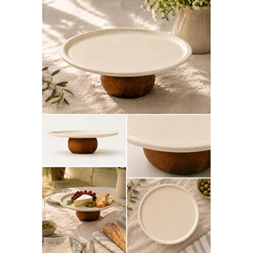 Beige & Stone Ahşap Ayaklı Krem Paslanmaz Çelik Servis - Sunum Tabağı Yuvarlak 22 Cm Pasta Meyve Kek Standı Beige & Stone Ahşap Ayaklı Krem Paslanmaz Çelik Servis - Sunum Tabağı Yuvarlak 22 Cm Pasta Meyve Kek Standı