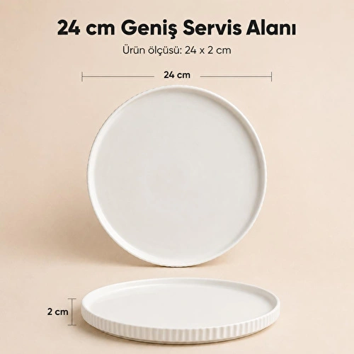 Vienev 2 Parça 24 Cm Porselen Servis Tabağı Seti - Modern Çizgili Yuvarlak Sunum Tabağı