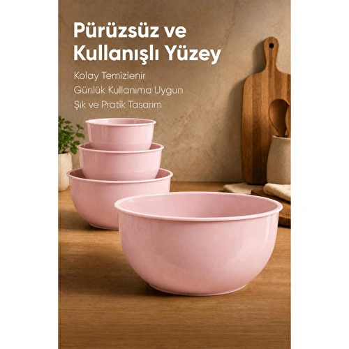 Vienev 8'li Karıştırma Ve Hazırlama Kabı Seti Pembe - 1l 1.5l 2.3l 3.3l